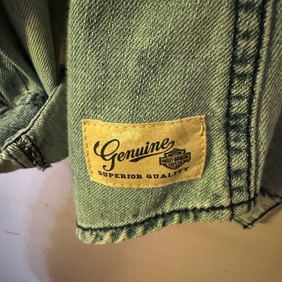 Harley Davidson snap up faded denim shirt with steel bling collar - Picture 4 of 12